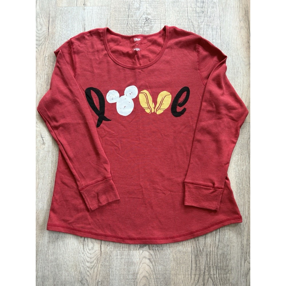 Disney Store Women's 2XL Red‎ Long Sleeve Mickey Mouse Love Graphic Shirt
